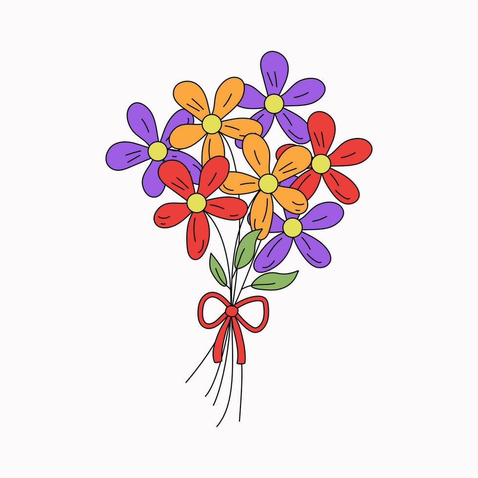 een boeket van bloemen. tekening stijl, schets tekening. tekenfilm bloemen, madeliefjes. vector illustratie Aan wit geïsoleerd achtergrond.