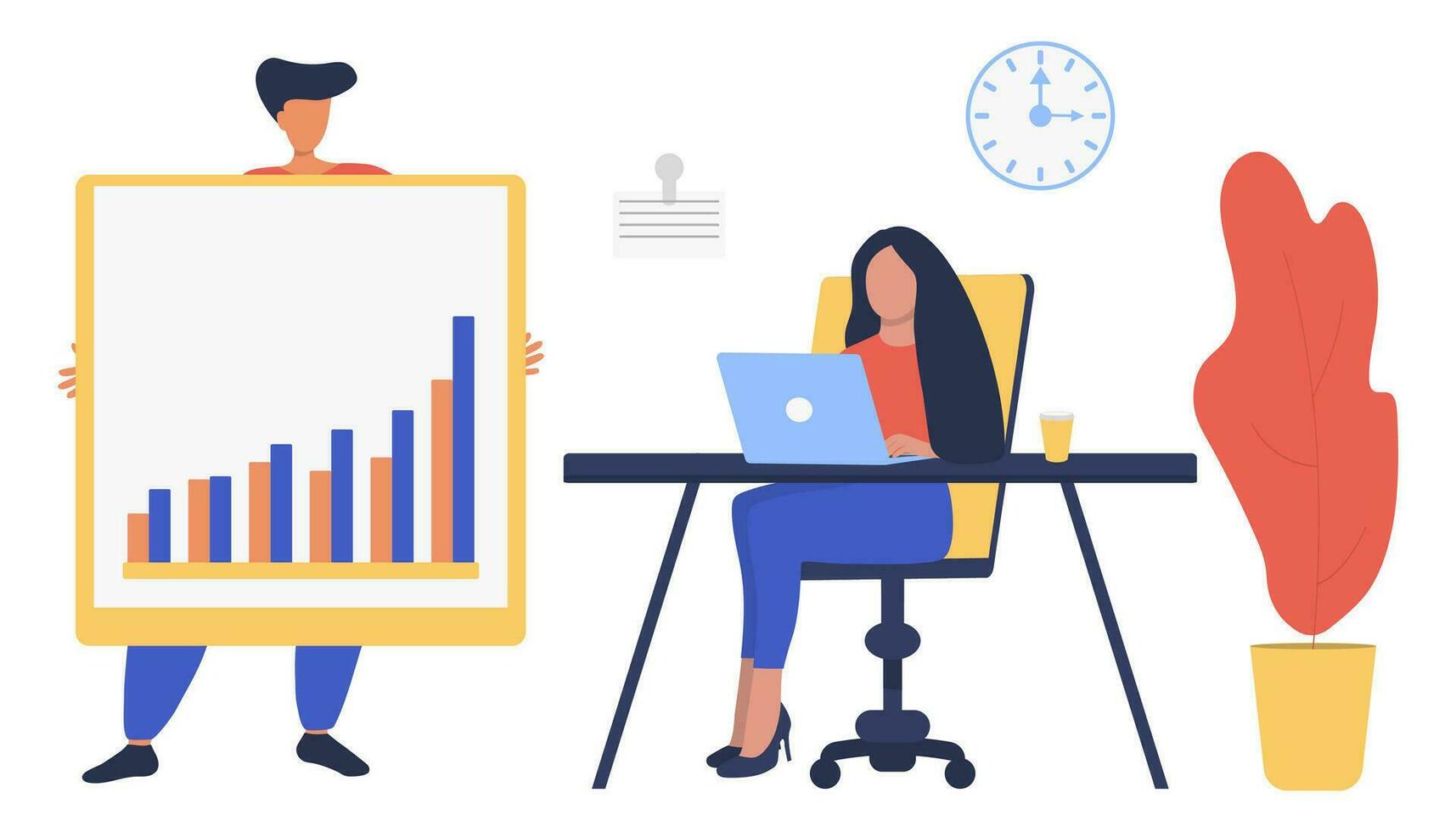 zakenlieden Mens en vrouw presenteert groeit statistisch diagram vector