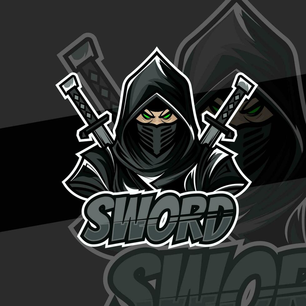 Ninja in masker esport logo mascotte ontwerp embleem mascotte voor sport team. concept stijl voor insigne, embleem en t-shirt afdrukken. boos Ninja illustratie voor sport en esport team. vector