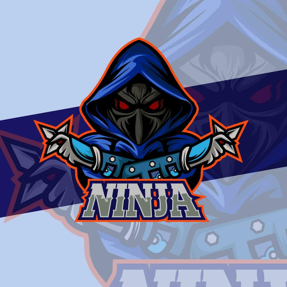 Ninja in masker esport logo mascotte ontwerp embleem mascotte voor sport team. concept stijl voor insigne, embleem en t-shirt afdrukken. boos Ninja illustratie voor sport en esport team. vector