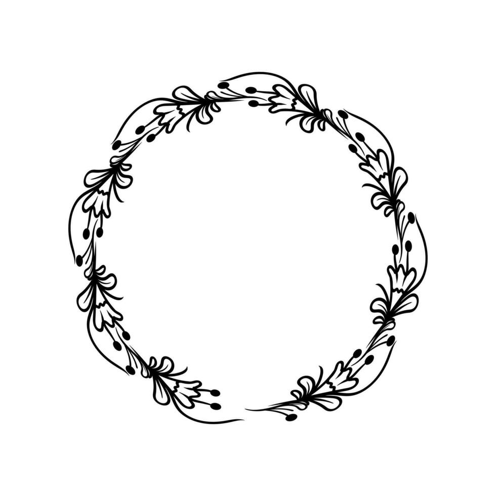 bloemen krans Afdeling in hand- getrokken stijl. bloemen ronde zwart en wit kader van takjes, bladeren en bloemen. kaders voor de Valentijnsdag dag, bruiloft decor, logo en identiteit sjabloon. vector