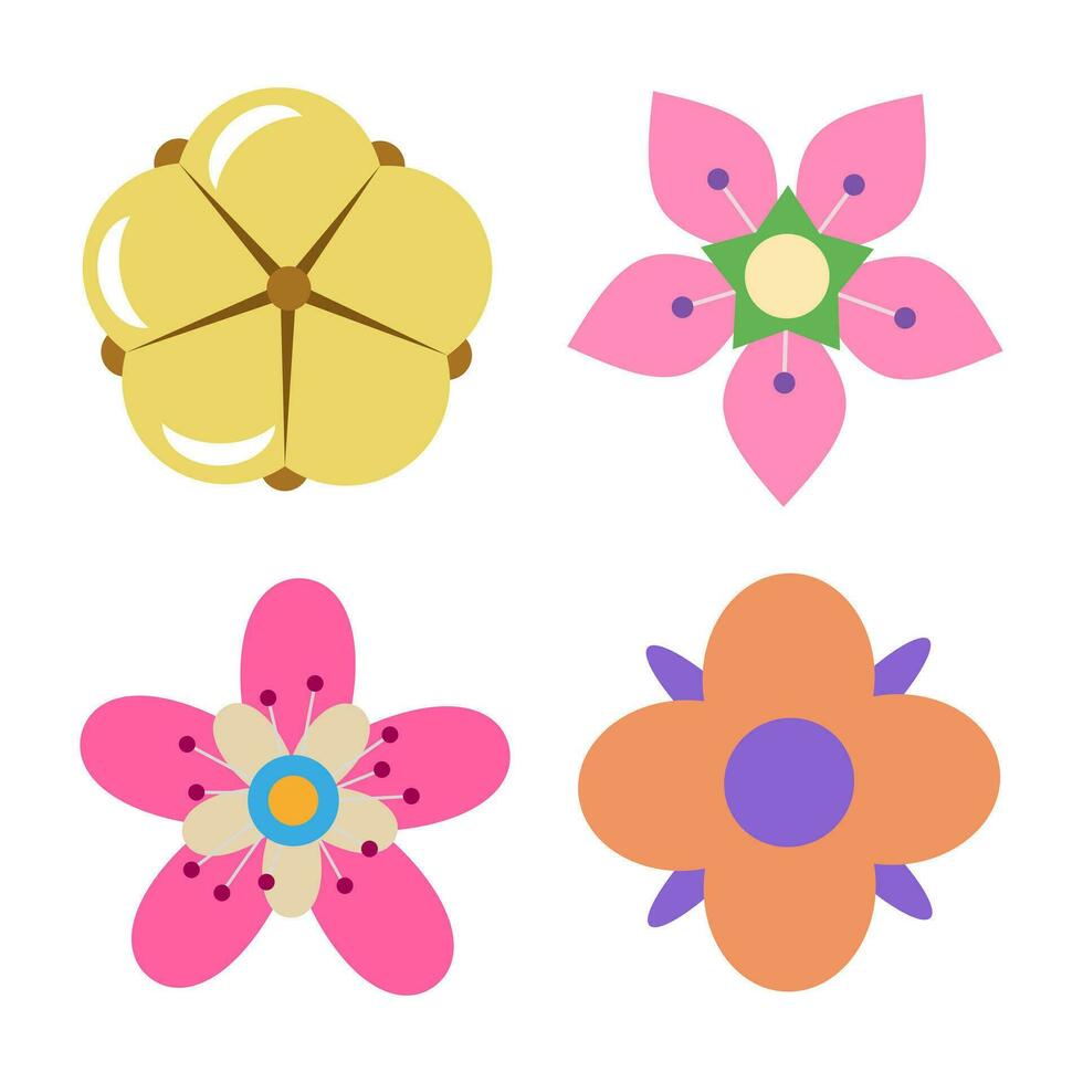 bloemen geïsoleerd Aan wit achtergrond. reeks van kleurrijk bloemen pictogrammen. bloemen in vlak gewaagd stijl. vector illustratie