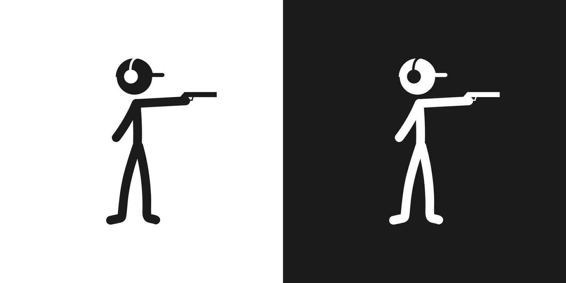 het schieten sport icoon pictogram vector ontwerp. stok figuur Mens schutter met de geweer vector icoon teken symbool pictogram