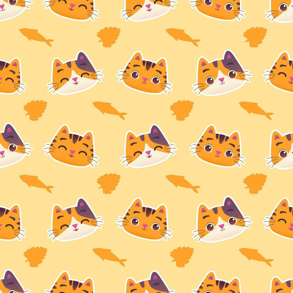 schattig kleurrijk kat katje met vis en kattenkruid naadloos patroon illustratie vector