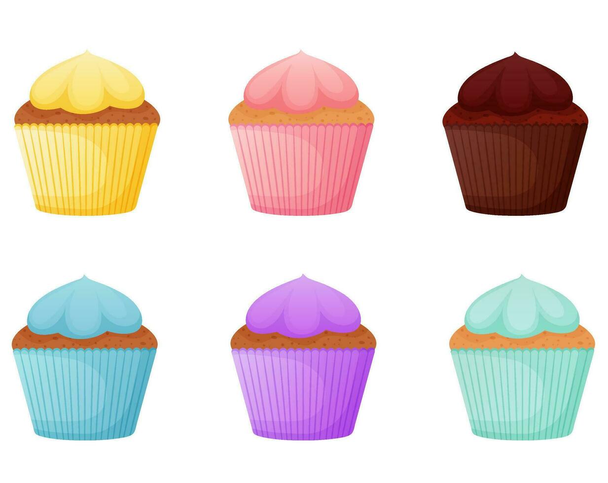 kleurrijk cupcakes versierd met geslagen room. vector