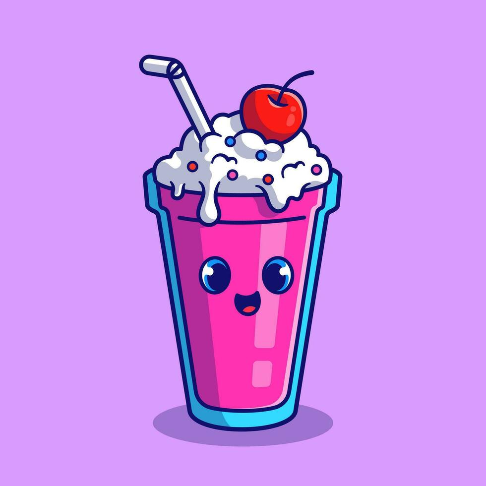 schattig milkshake met kers tekenfilm vector icoon illustratie. voedsel en drinken icoon concept geïsoleerd premie vector. vlak tekenfilm stijl