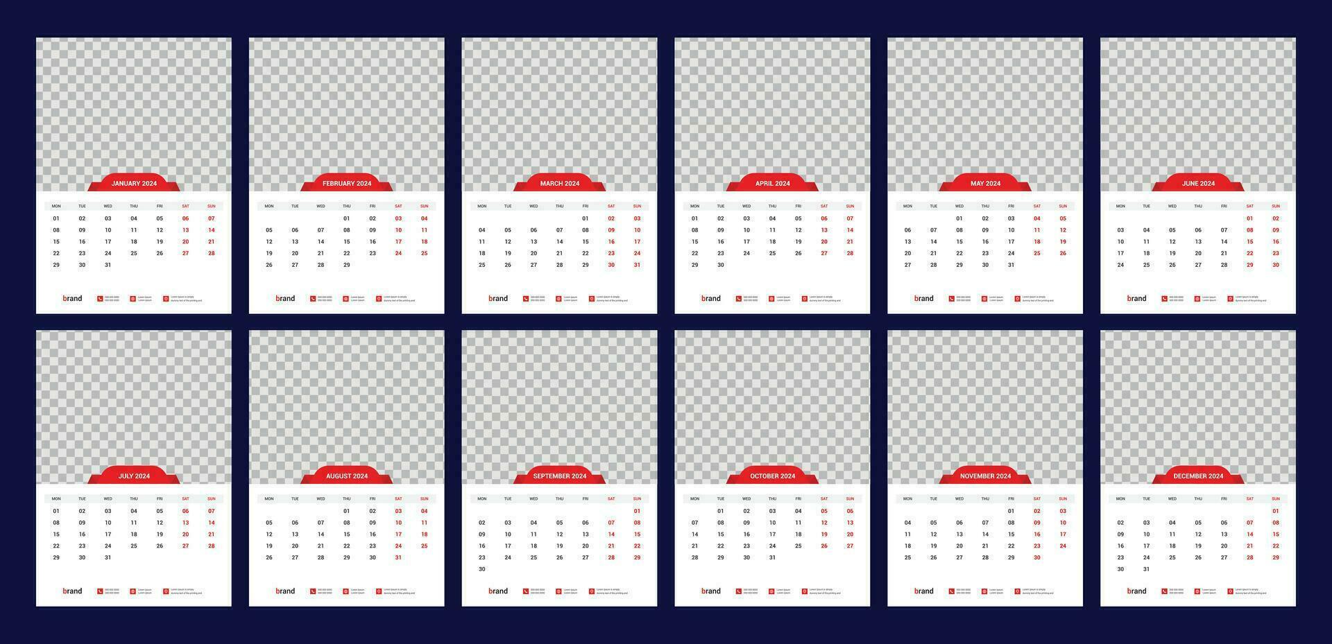 kalender, 2024, muur, kalender, sjabloon vector