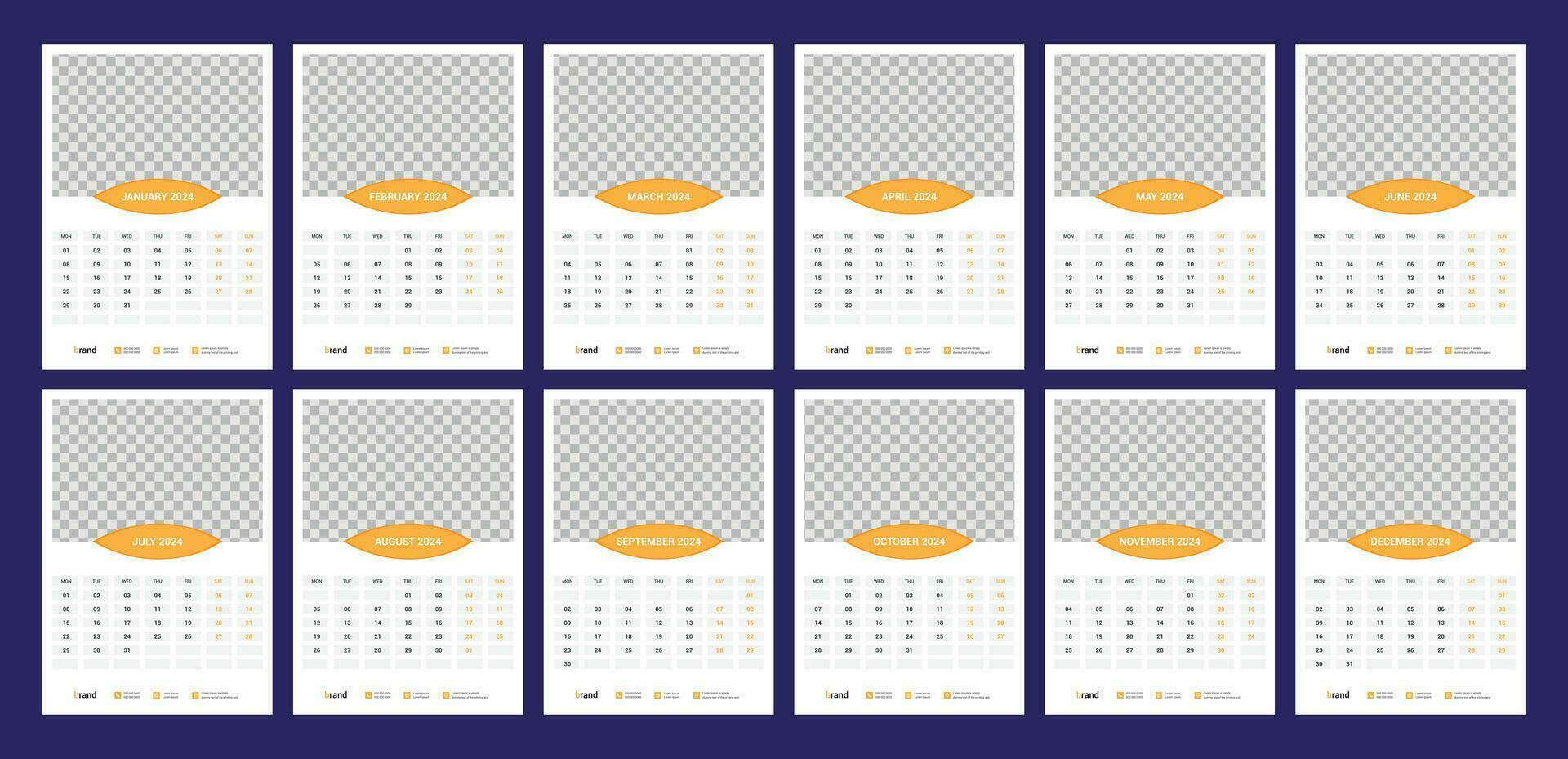 kalender, 2024, muur, kalender, sjabloon vector