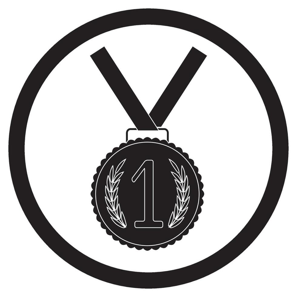 medaille, eerste plaats zwart icoon. succes prestatie embleem voor app of ontwerp. vector illustratie