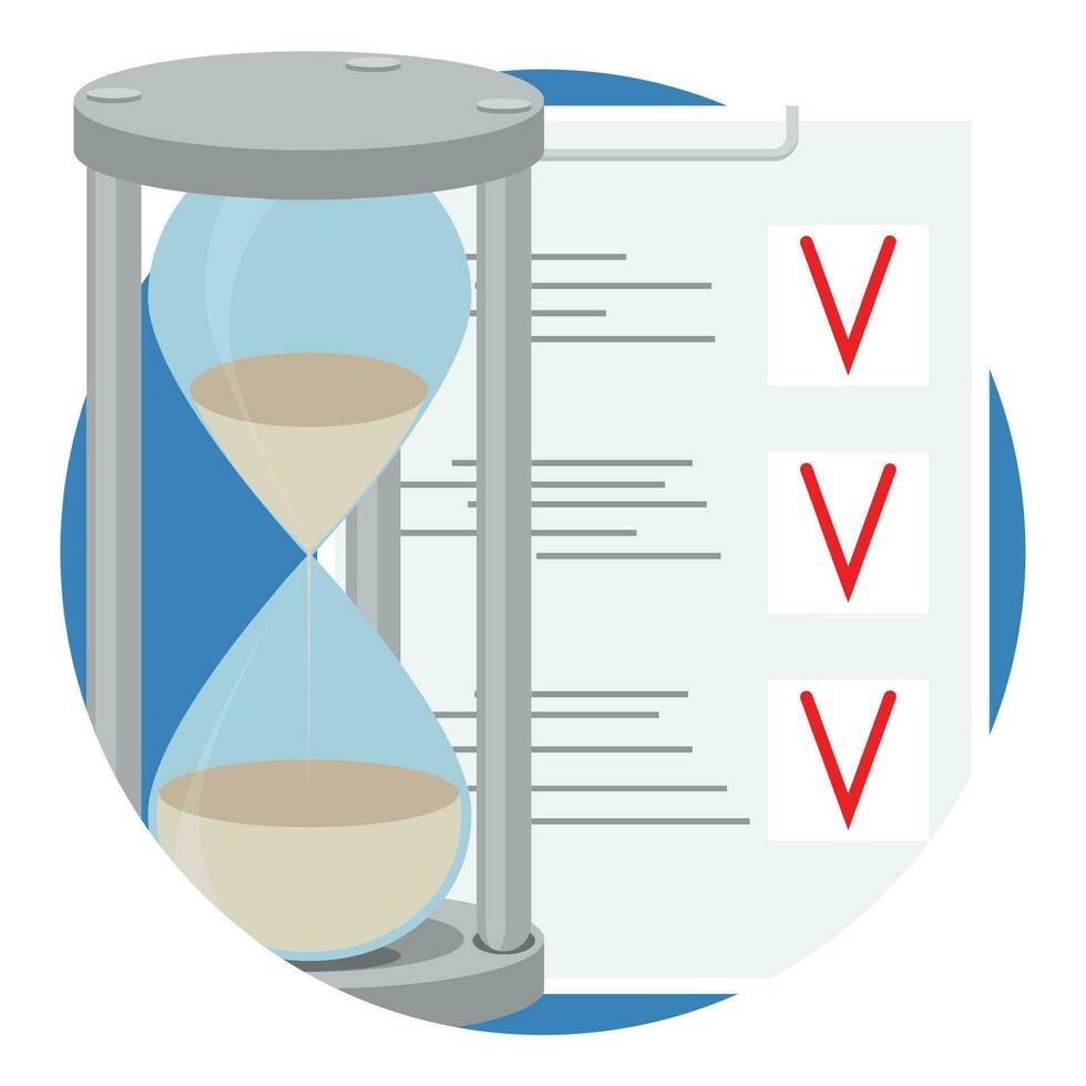 plan bedrijf tijd icoon vlak. zandloper en naar Doen lijst. vector illustratie