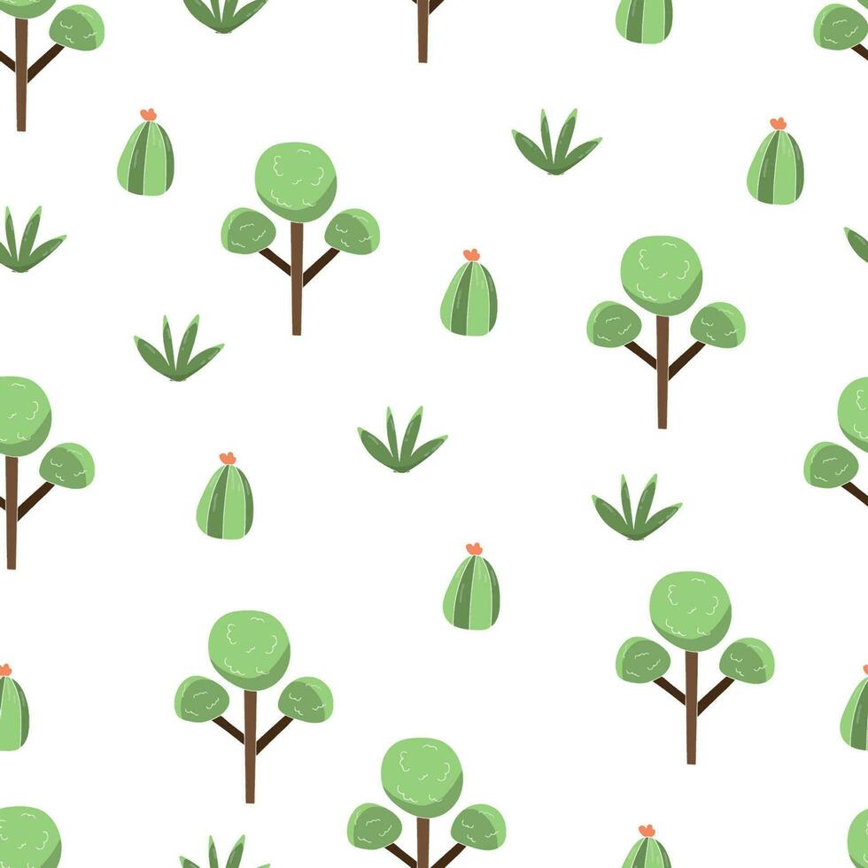 schattig patroon met bomen, bladeren en cactus vector