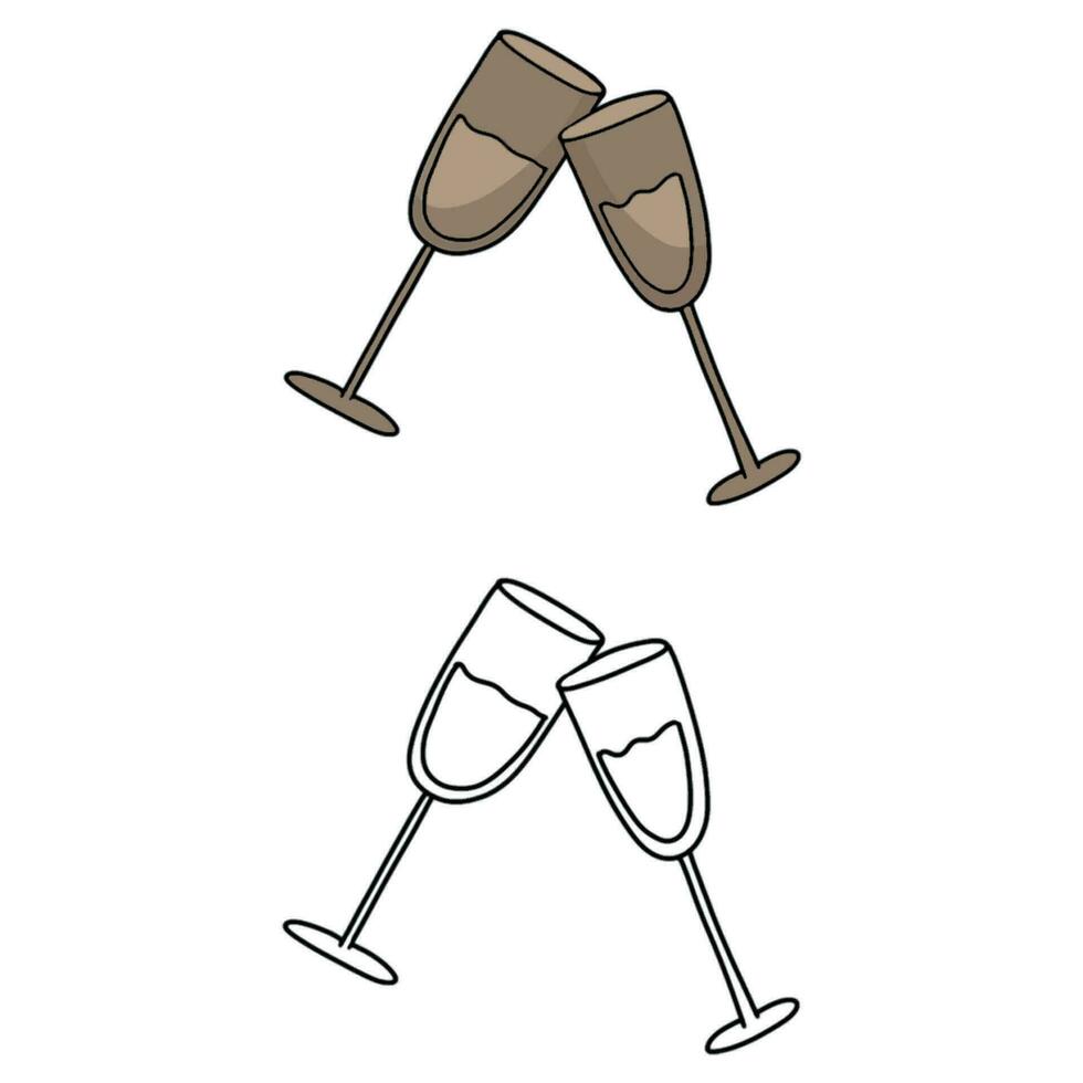 gemakkelijk hand- getrokken illustratie van twee bril van wijn of Champagne voor een romantisch datum, nieuw jaar, Valentijnsdag dag, partij, menu decor, uitnodiging vector