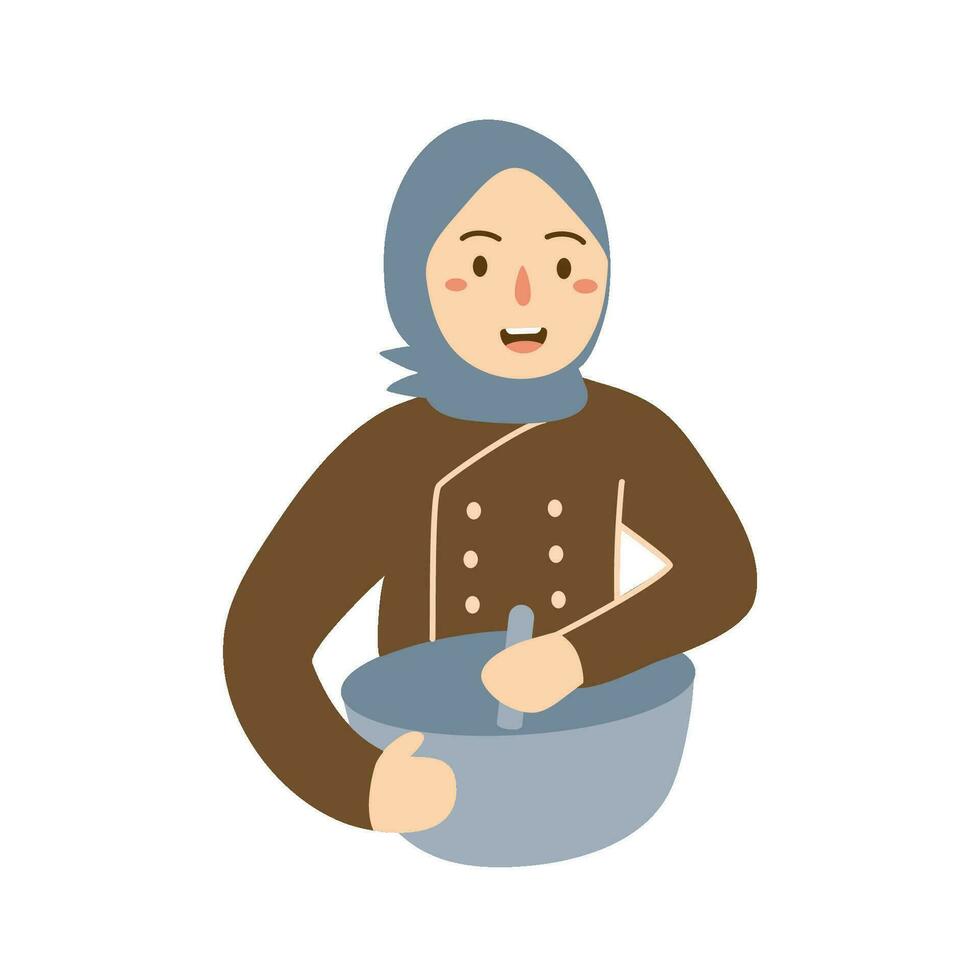 moslim vrouw chef vervelend hijab vector