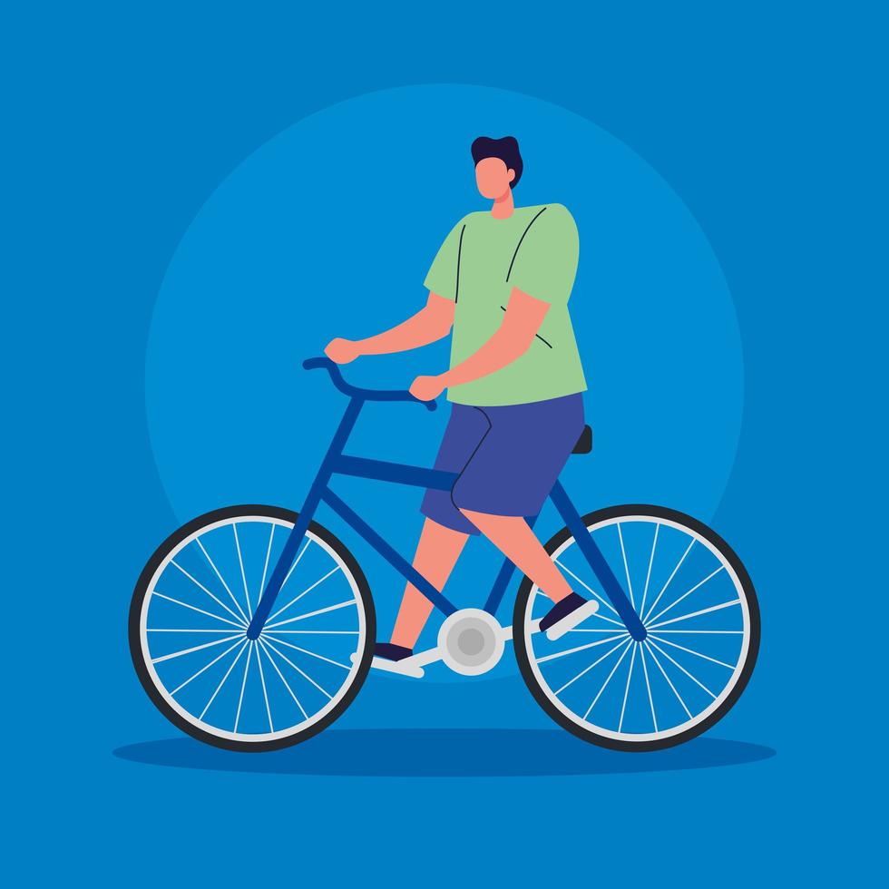 jonge man in fiets avatar karakter pictogram vector