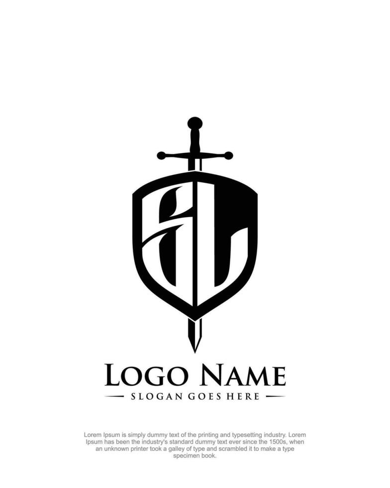 eerste sl brief met schild stijl logo sjabloon vector