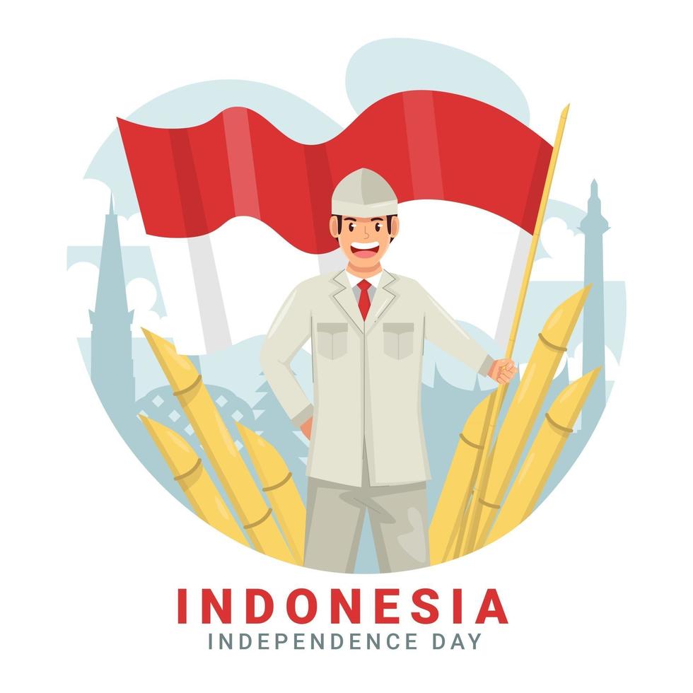 soldaat die de onafhankelijkheidsdag van Indonesië viert vector