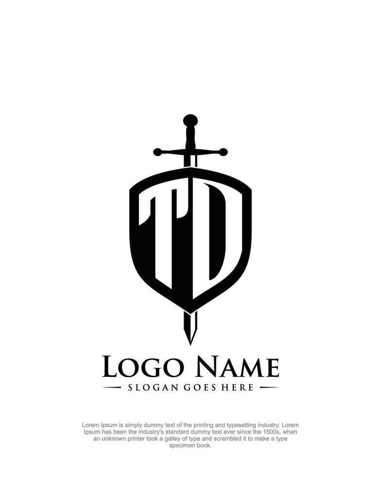 eerste td brief met schild stijl logo sjabloon vector
