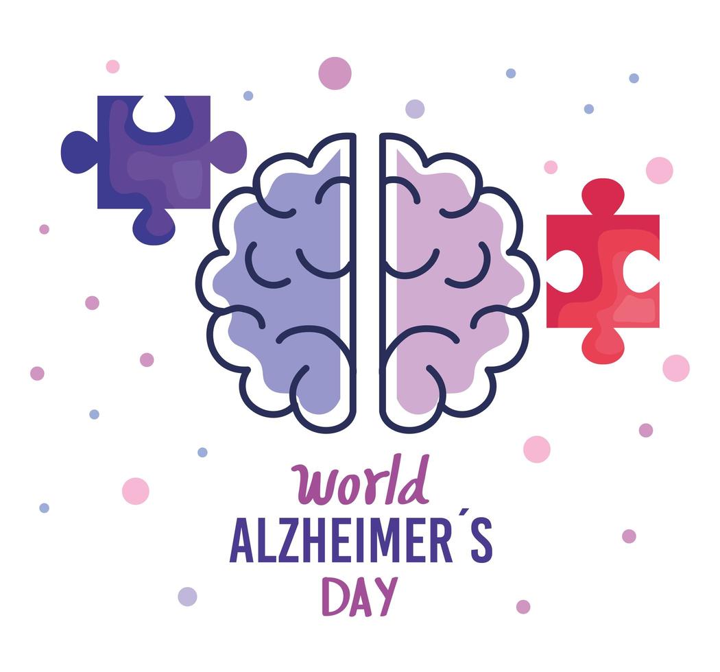 wereld alzheimer dag met hersenen en puzzelstukje vector