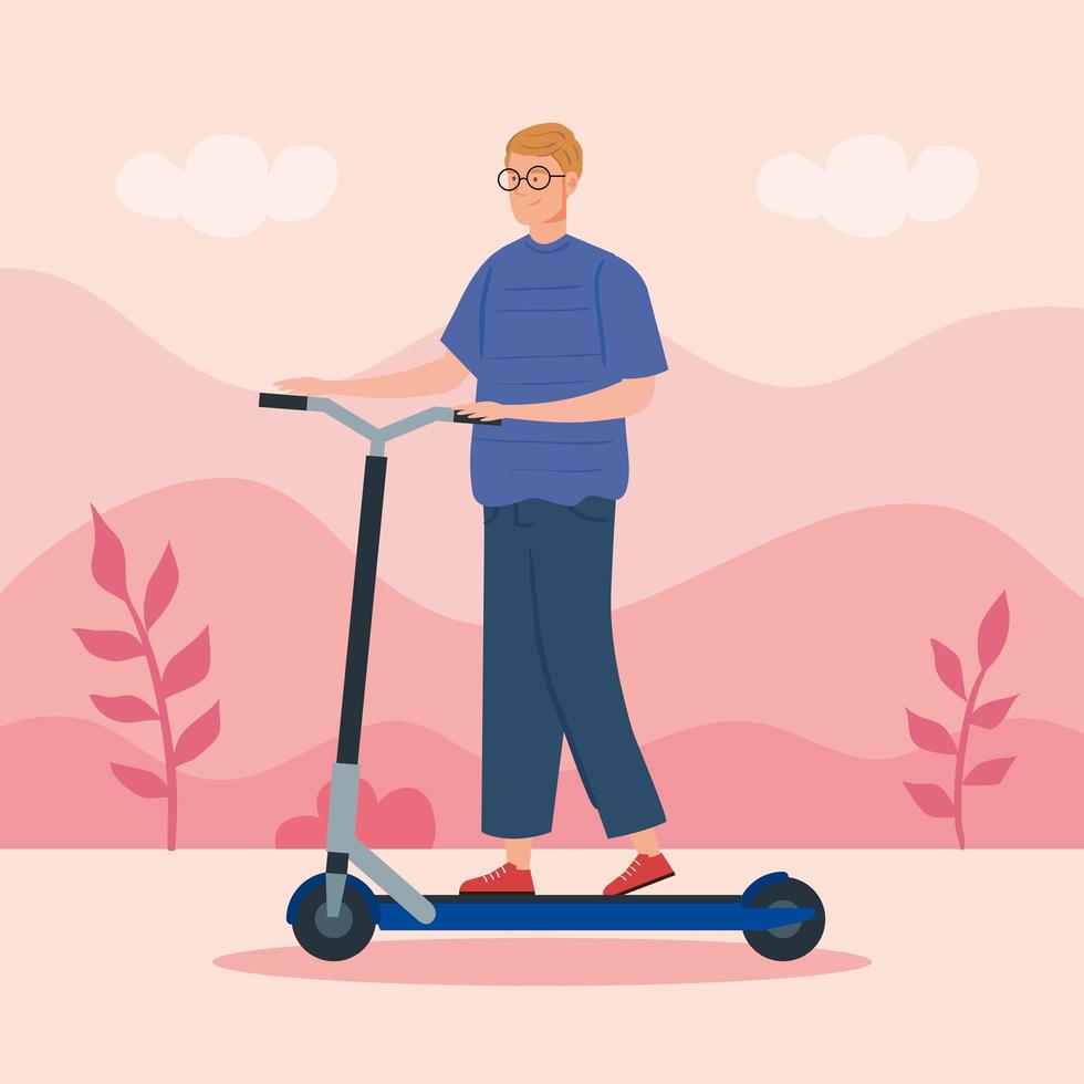 jonge man in scooter-avatar-personages vector