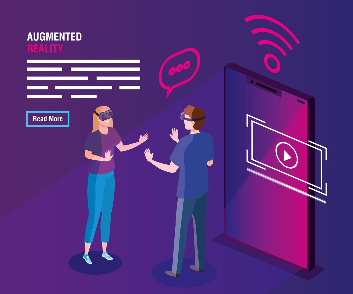 paar met een bril van augmented reality en smartphone vector