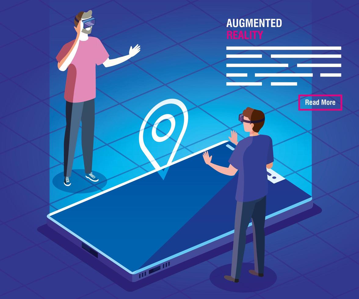mannen met een bril van augmented reality en smartphone vector