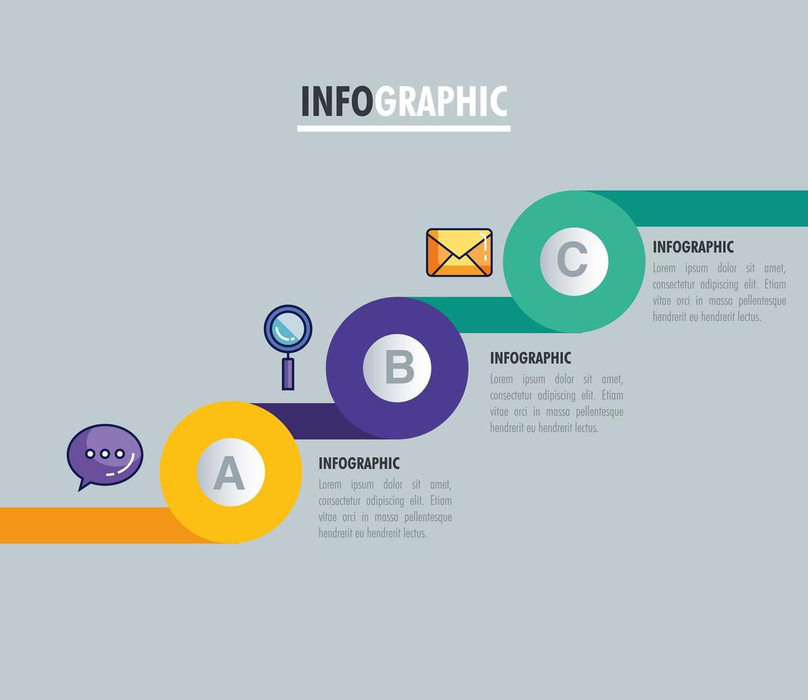 statistische infographic met letters en bedrijfspictogrammen vector