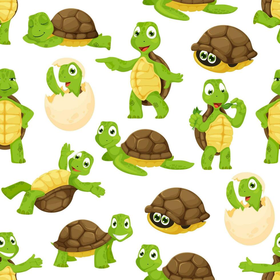 tekenfilm baby schildpad personages naadloos patroon vector