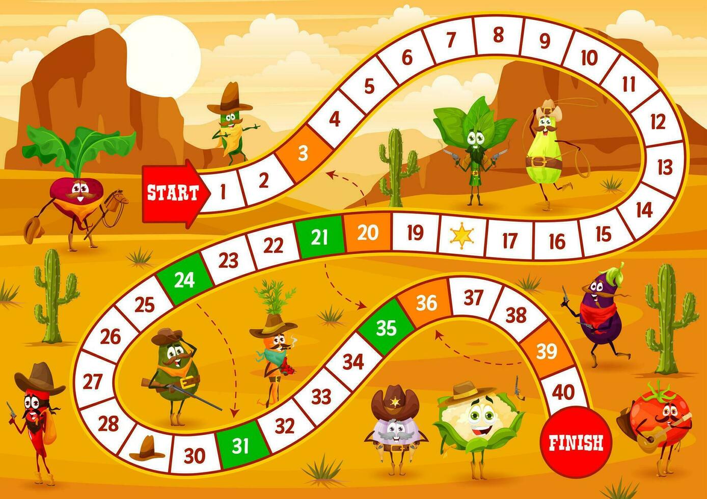kinderen bord spel met sheriff groente tekens vector
