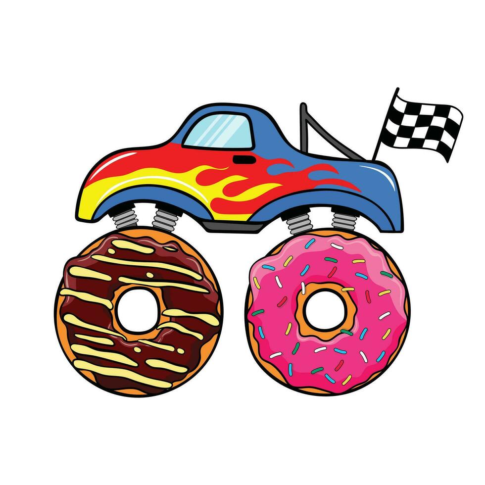 vector illustratie schattig donut monster vrachtauto