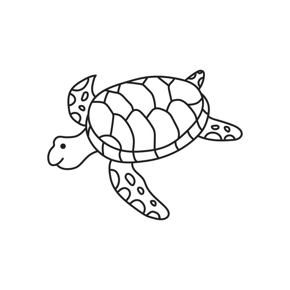 hand- getrokken kinderen tekening tekenfilm schattig zee schildpad vector illustratie geïsoleerd Aan wit achtergrond