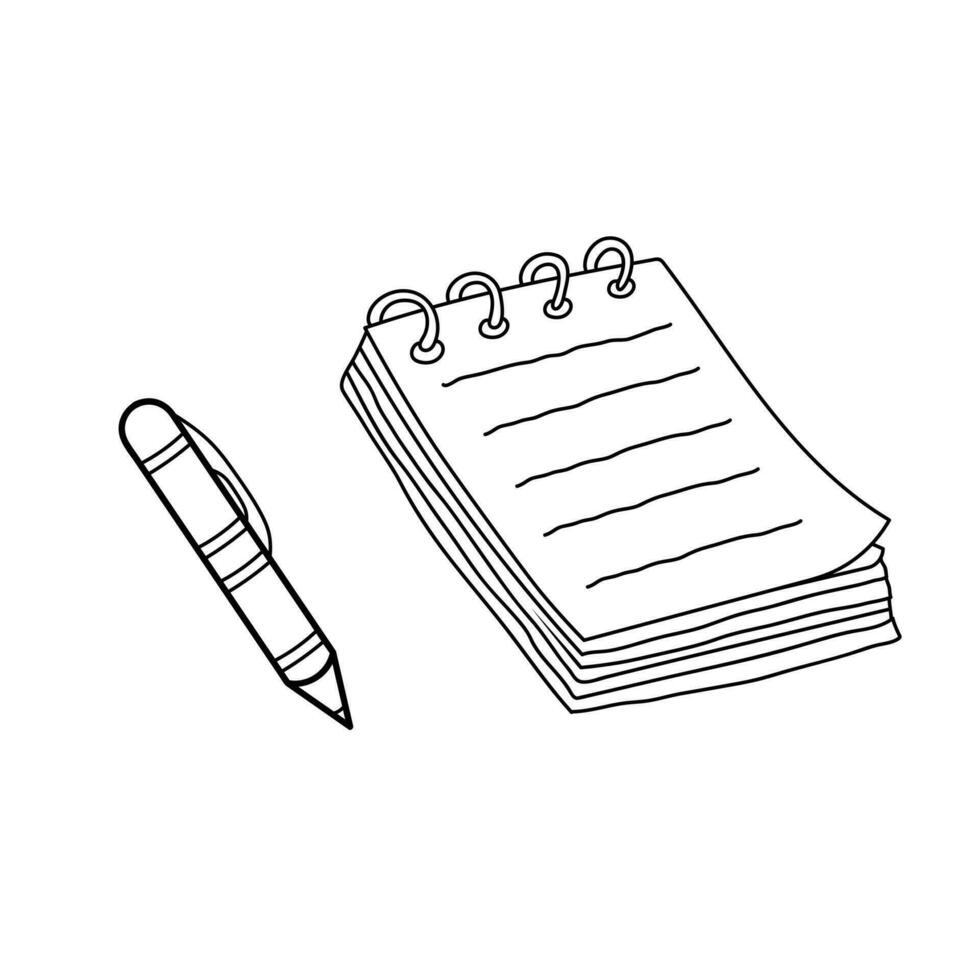 hand- getrokken kinderen tekening tekenfilm vector illustratie notitieboekje en balpen pen icoon geïsoleerd Aan wit achtergrond