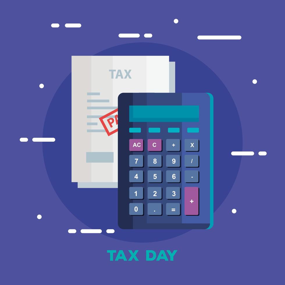 belastingdagposter met rekenmachine en document vector