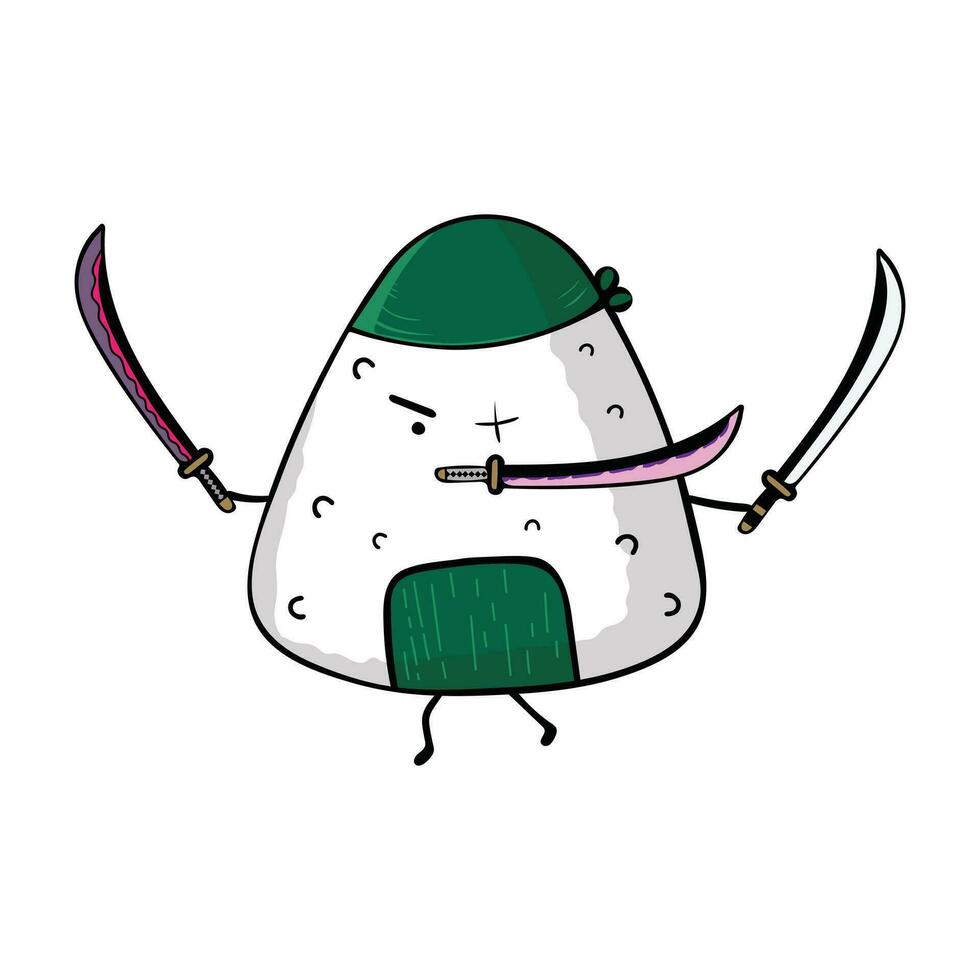 schattig onigiri cosplay zoro mascotte karakter vector illustratie kleur kinderen tekenfilm clip art