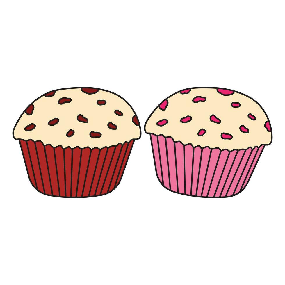 hand- getrokken kinderen tekening tekenfilm vector illustratie cupcakes icoon geïsoleerd Aan wit achtergrond