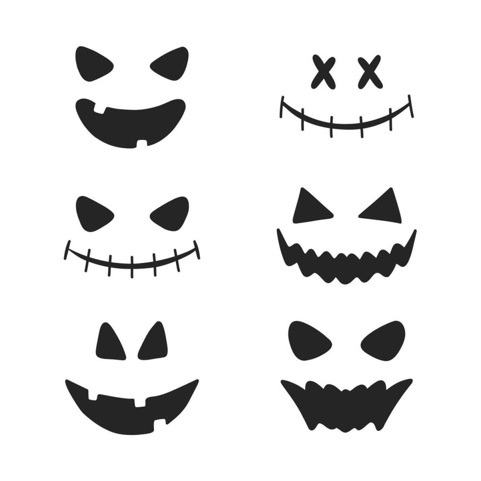 reeks van spookachtig halloween emoties. halloween gezichten voor pompoenen. vector illustratie. emotie silhouetten.