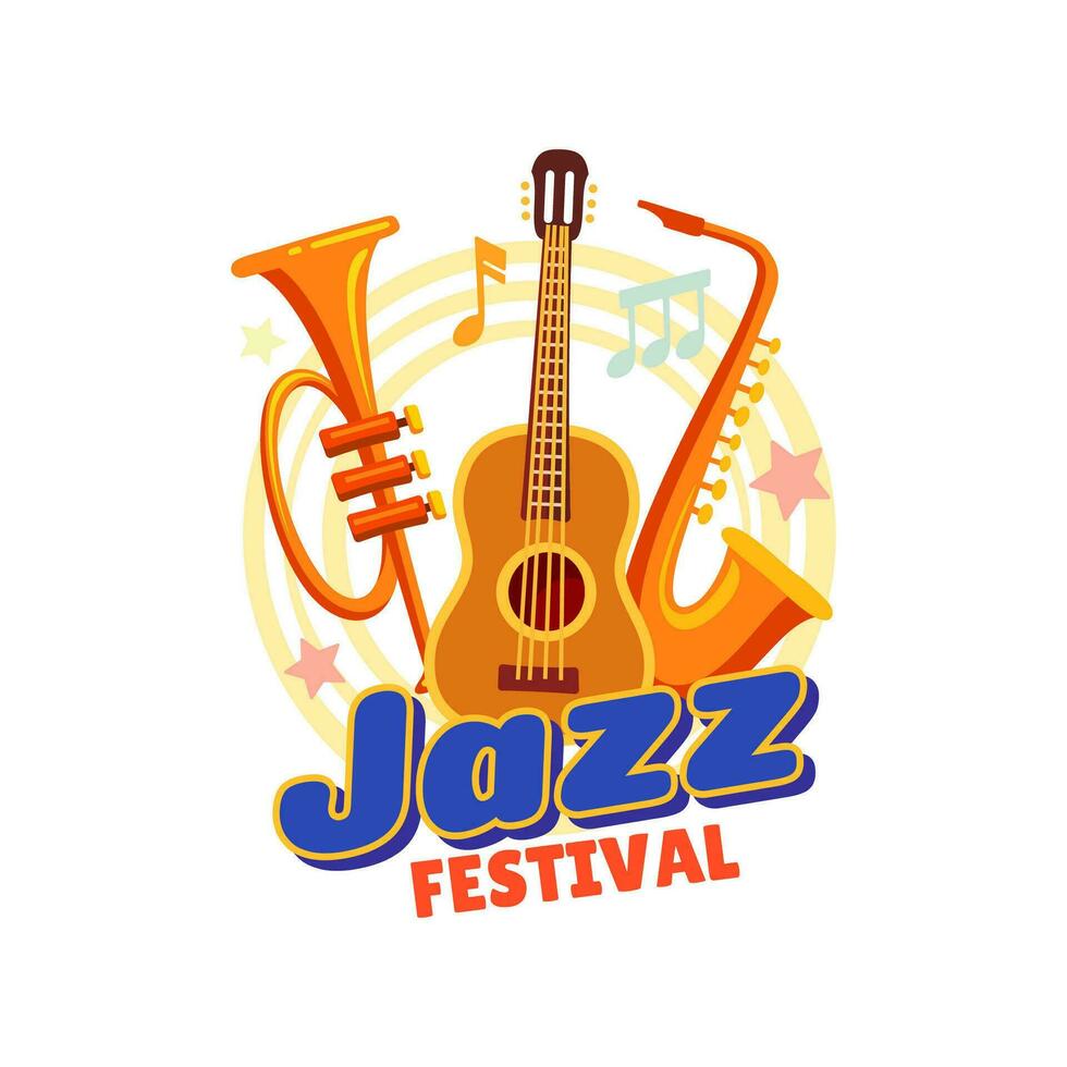 jazz- muziek- festival icoon, saxofoon en trompet vector