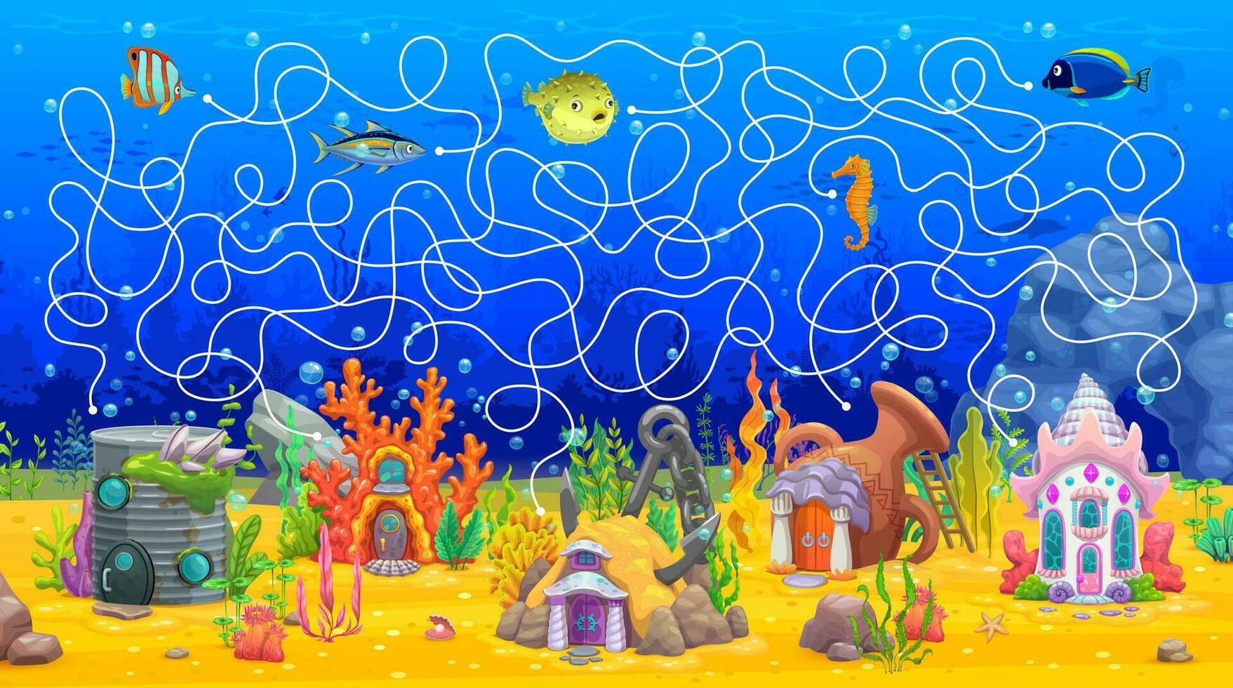 labyrint doolhof met sprookje onderwater- huis vector