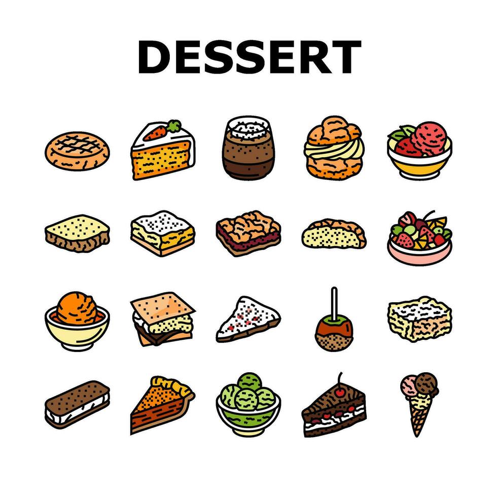 voedsel toetje tussendoortje menu pictogrammen reeks vector