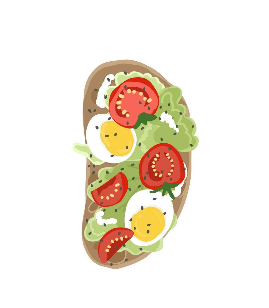 avocado geroosterd brood met tomaat en ei illustratie. geroosterd brood voor ontbijt. voedsel illustratie voor menu. vector