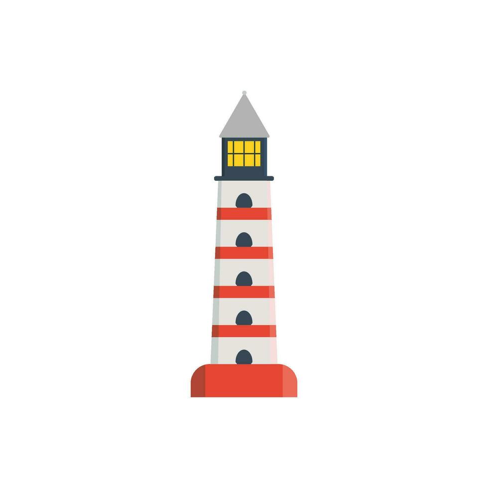 vuurtoren, toren voor signaal baken. gebouw Aan zee kust landschap. element in gemakkelijk vlak stijl. teken van vuurtoren voor veiligheid en toerisme. vector illustratie