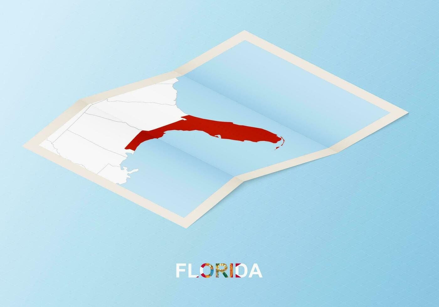 gevouwen papier kaart van Florida met naburig landen in isometrische stijl. vector