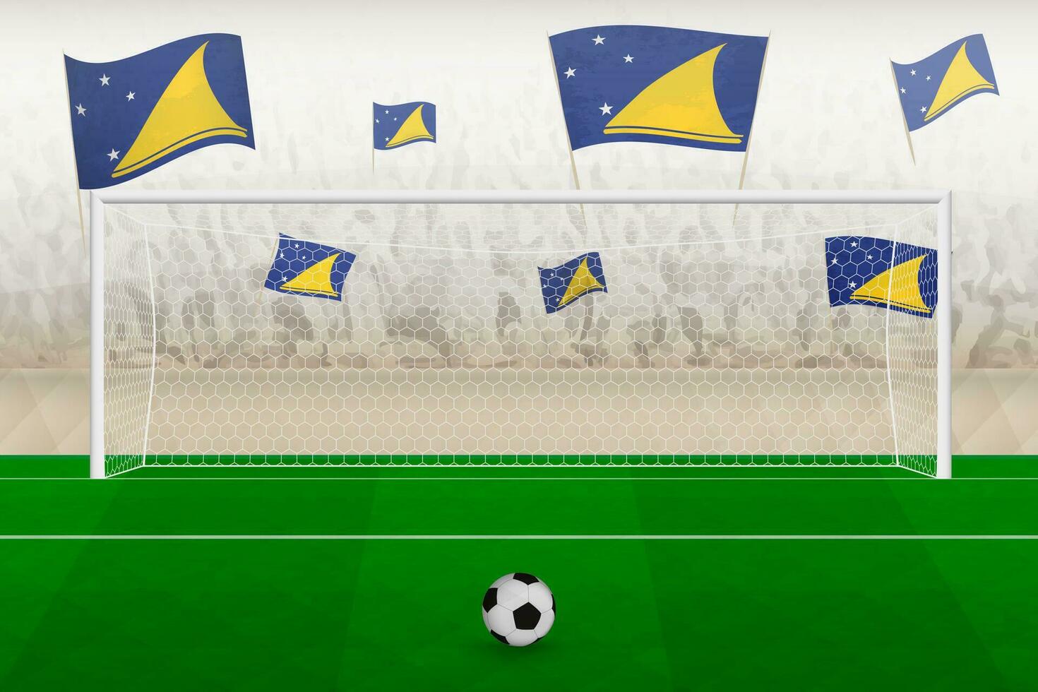 tokelau Amerikaans voetbal team fans met vlaggen van tokelau juichen Aan stadion, straf trap concept in een voetbal wedstrijd. vector