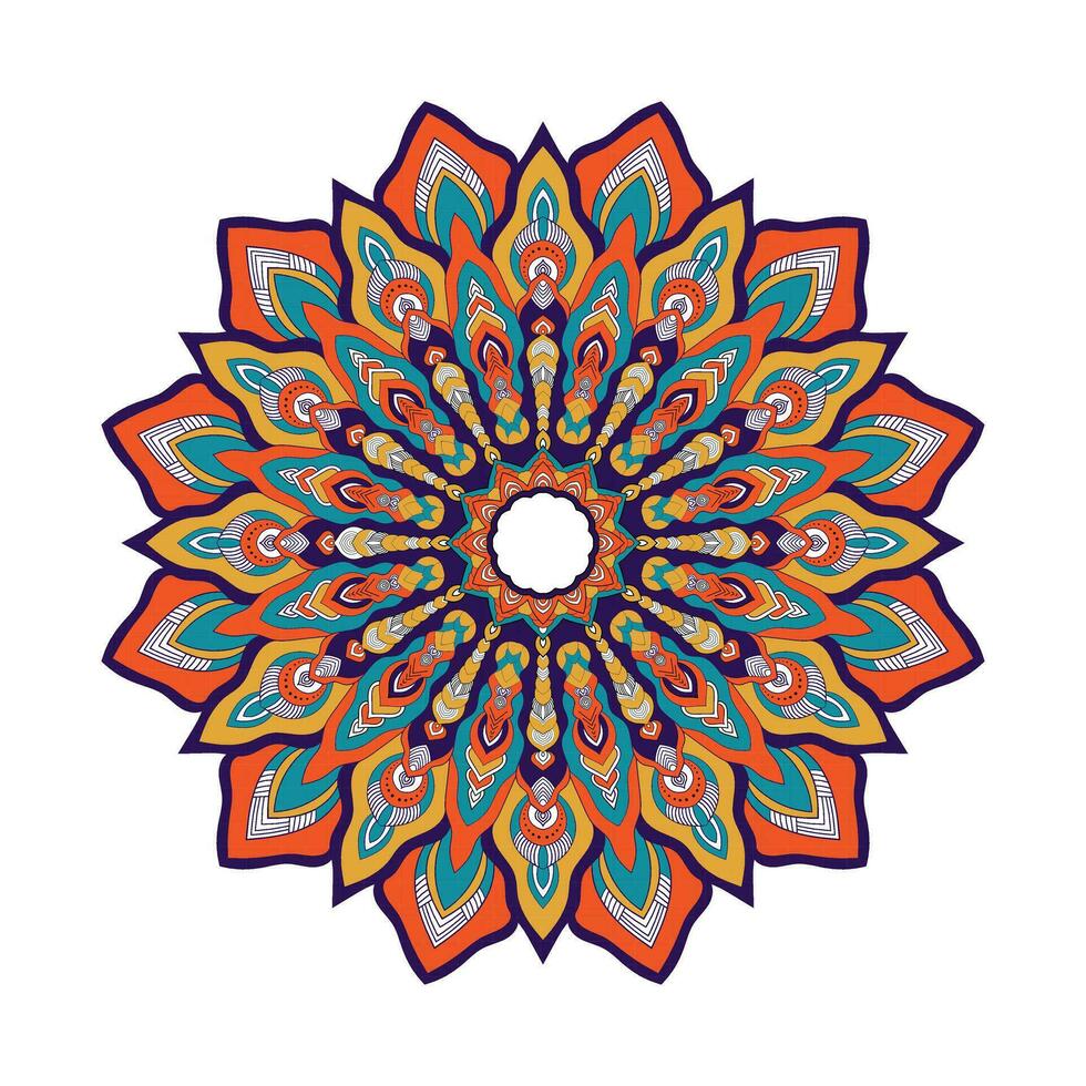 helder kleuren mandala ontwerp of etnisch mandala met kleurrijk tribal ornament. creatief luxe decoratief mandala achtergrond sjabloon vector