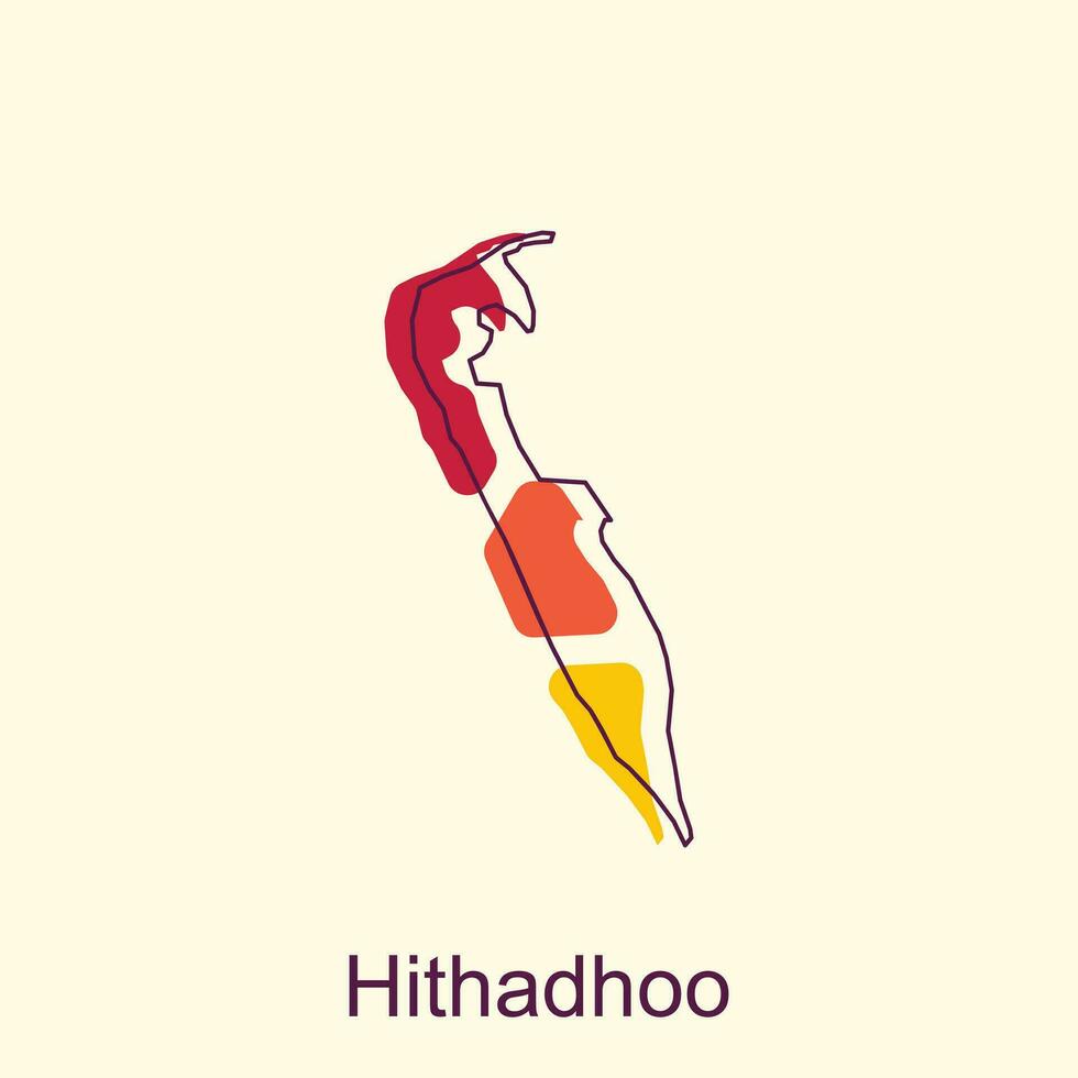kaart van hithadhoo meetkundig kleurrijk met schets modern icoon, vector illustratie ontwerp sjabloon
