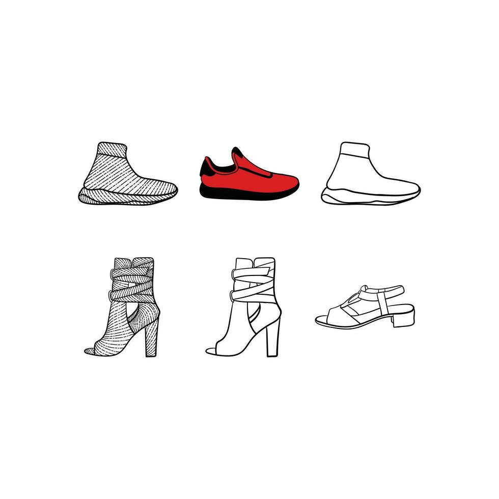 reeks van schoenen lijn kunst stijl icoon ontwerp sjabloon, schets logo ontwerp, stijl, line.abstract, kan worden gebruikt voor uw bedrijf vector