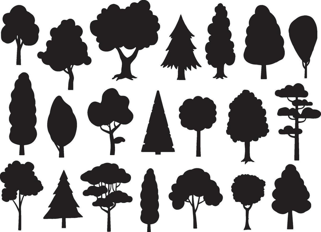 zwart bomen reeks vector illustratie geïsoleerd Aan wit achtergrond. silhouet, PNG