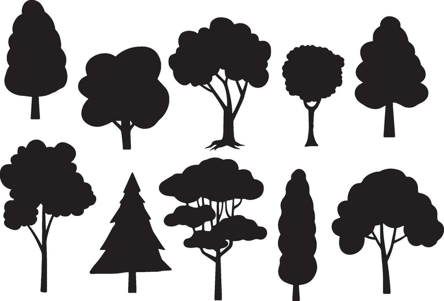 zwart bomen reeks vector illustratie geïsoleerd Aan wit achtergrond. silhouet, PNG