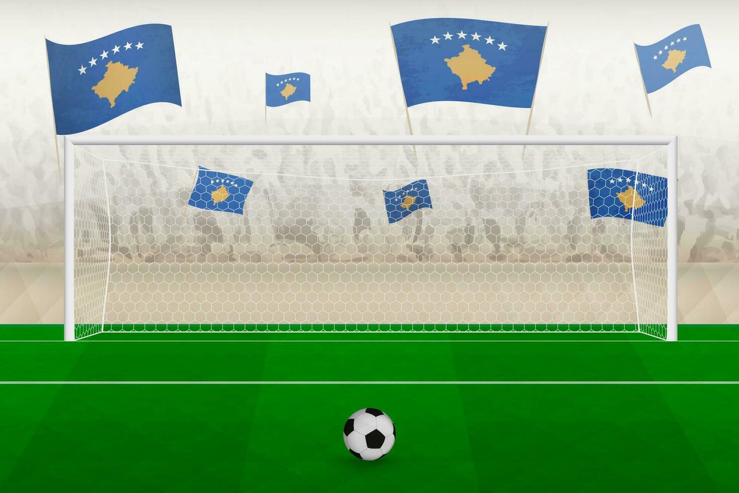 Kosovo Amerikaans voetbal team fans met vlaggen van Kosovo juichen Aan stadion, straf trap concept in een voetbal wedstrijd. vector