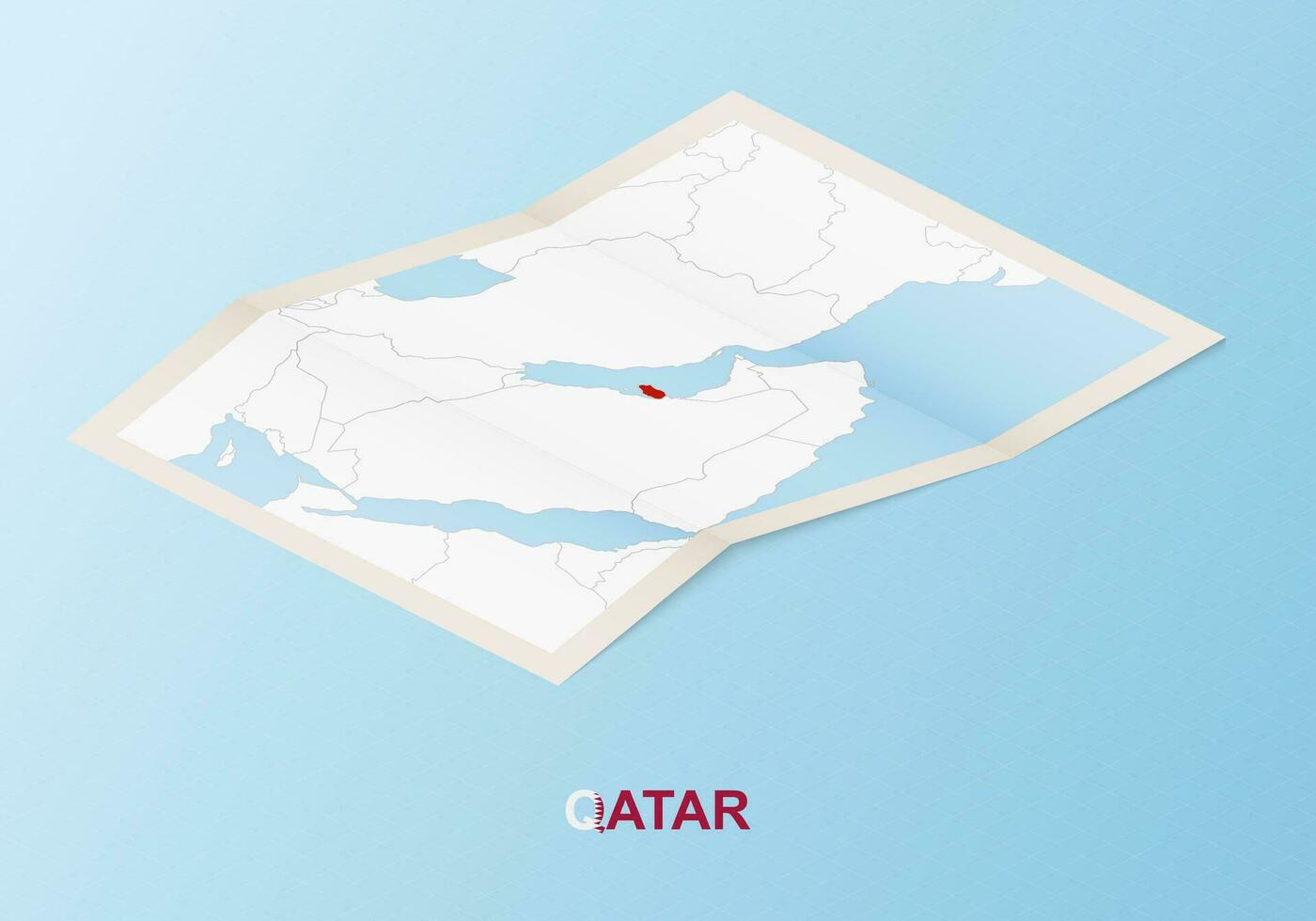 gevouwen papier kaart van qatar met naburig landen in isometrische stijl. vector