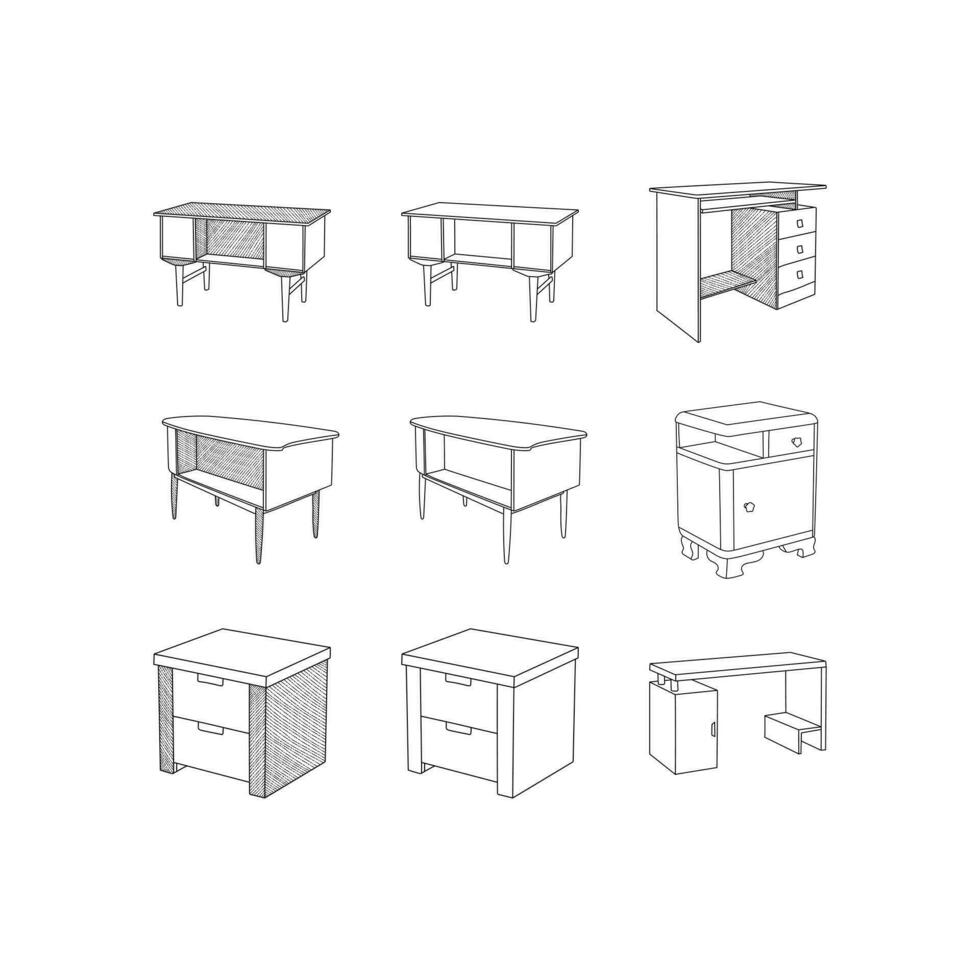 reeks van tafel vector ontwerp, icoon meubilair lijn kunst vector, minimalistische illustratie ontwerp sjabloon
